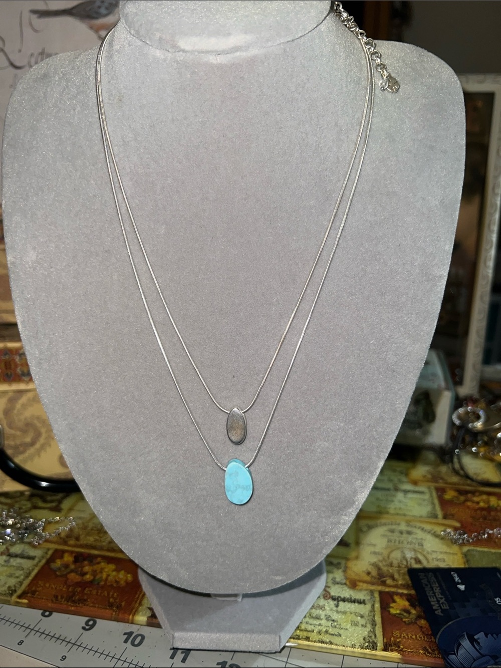 Lucky Brand Silver-Tone Layered Necklace with Turquoise Teardrop
